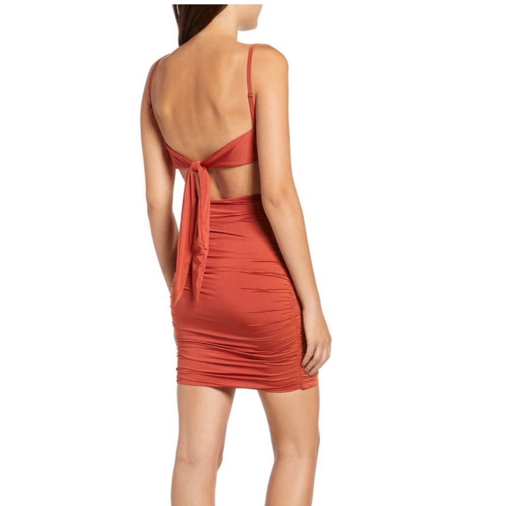 Rust Orange Ruched Backlessmini Dress - image 4